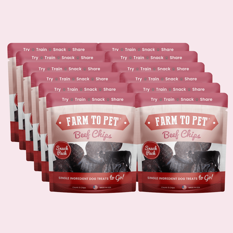 Farm To Pet Beef Chips Snack Pack Bundles | Dog Treats for Training & Travel Snack Pack Pale Violet Red 12 Pack