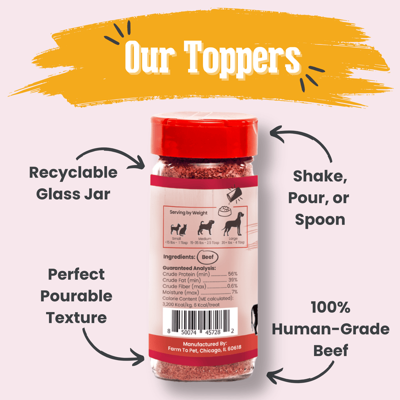 Farm To Pet Treat Topper Beef Dog Food Topper | Powdered Meal Topper for Pets Topper Misty Rose