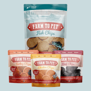 Farm To Pet Puppy Packs 'n Snacks Dog Treat Starter Pack | Single-Ingredient Training Treats Bundle Light Gray Fish 4oz + 1 Beef & 1 Turkey & 1 Chicken Snack Pack