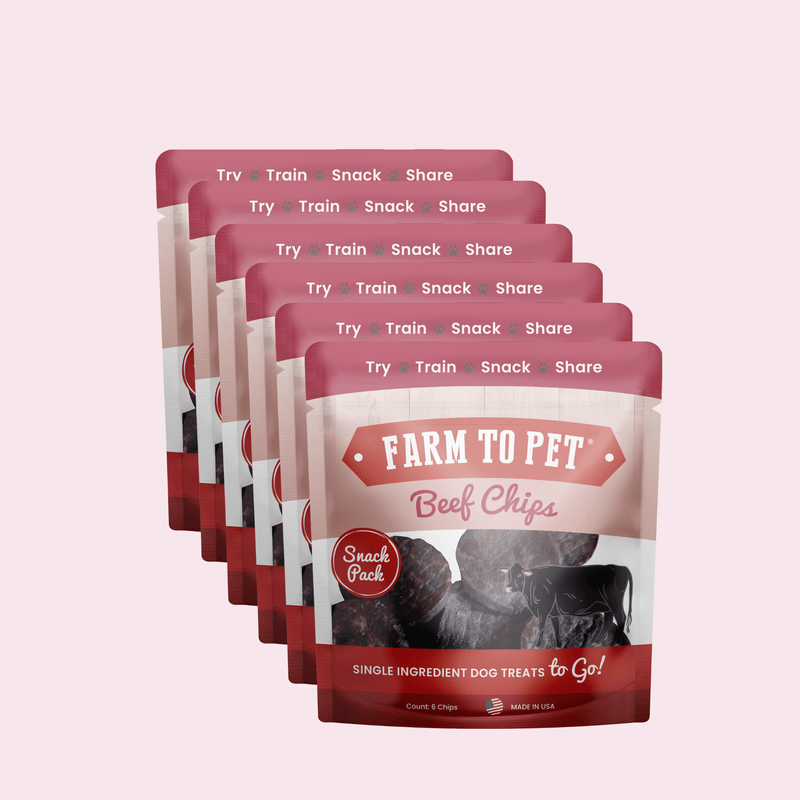 Farm To Pet Beef Chips Snack Pack Bundles | Dog Treats for Training & Travel Snack Pack Misty Rose 6 Pack