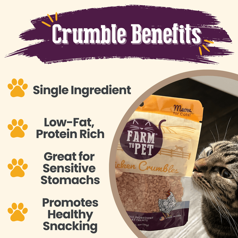 Farm To Pet Chicken Crumbles Cat Treats | Single-Ingredient Treats for Cats Crumble Seashell