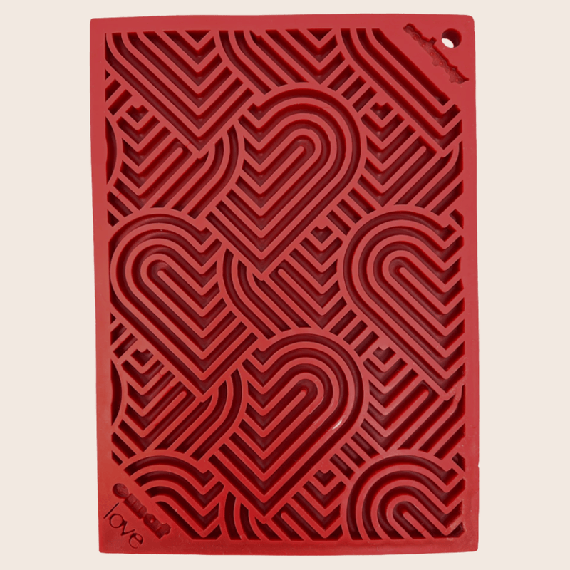 Farm To Pet Lick Mats for Cats and Small Dogs Lick Mat Brown Red Hearts