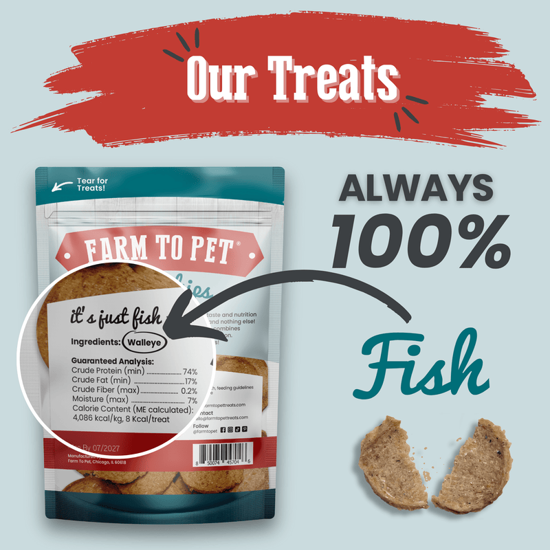 Farm To Pet Fish Chips for Dogs | Wild-Caught Fish Dog Treats Chip Light Gray Standard 4oz,Value 12oz