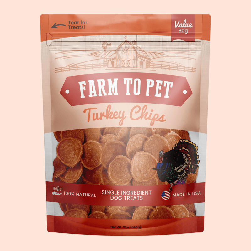 Farm To Pet Turkey Chips for Dogs | All-Natural Single-Ingredient Healthy Dog Treats Chip Wheat Value 12oz