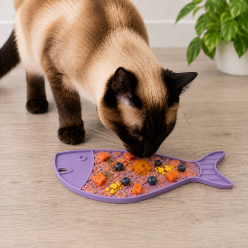 Farm To Pet Lick Mats for Cats and Small Dogs Lick Mat Gray Maroon Fishbone,Pink Flower Power,Purple Goldfish,Purple Groovy,Red Hearts