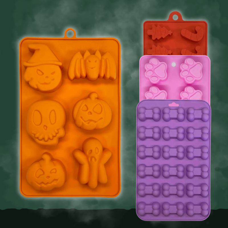 Farm To Pet Pet Treat Molds Mold Dark Slate Gray Orange Halloween,Pink Paws,Purple Bones,Red Holiday