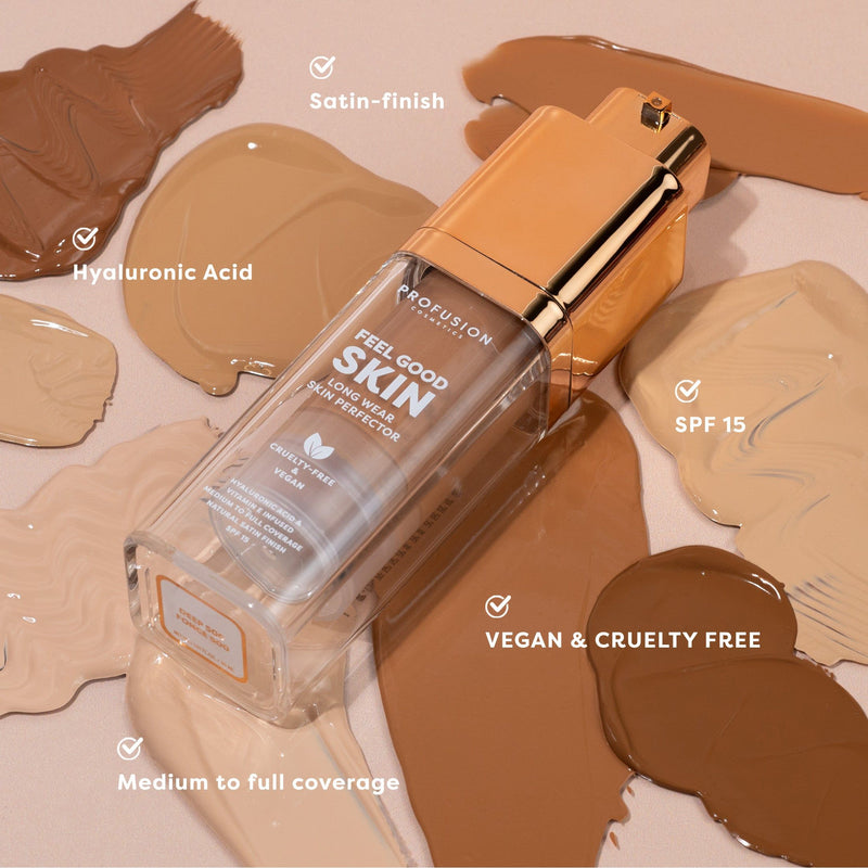 Profusion Cosmetics Feel Good Skin Long Wear Skin Perfector Face Tan Fair 100,Fair 110,Light 200,Light 210,Medium 300,Medium 310,Medium 320,Tan 400,Tan 410,Tan 420,Deep 500,Deep 510