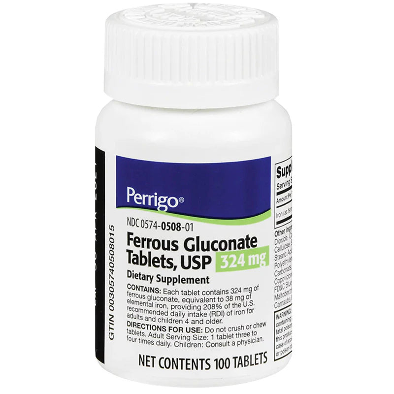 Perrigo Ferrous Gluconate Iron Supplement 324 mg - Gentle on Stomach, 100 Tablets Vitamins & Supplements Lavender