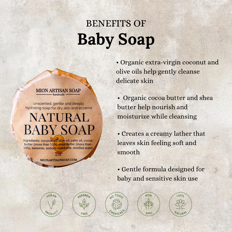 MION Artisan Soap Co. Natural Baby Soap | Unscented | Cocoa Butter & Shea Butter Soap Soap Light Gray
