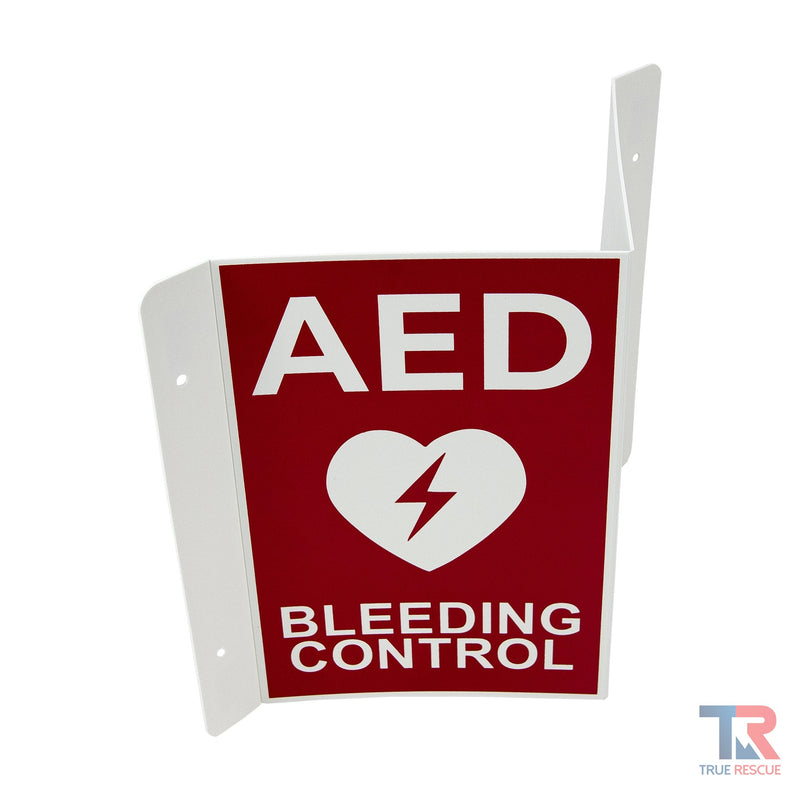 True Rescue Transforming AED / BC Wall Sign - Red Bleeding Control Sign White Smoke