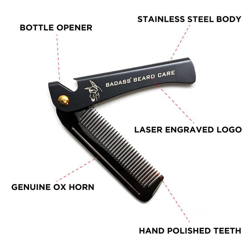 Badass Beard Care 2-in-1 Folding Ox Horn Comb COMB Dark Slate Gray