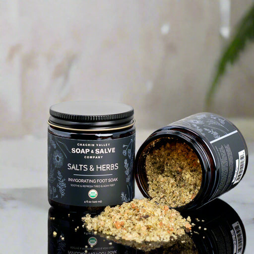 Chagrin Valley Soap & Salve Bath Salt: Salts & Herbs Foot Soak Foot Care Gray 5 oz Jar