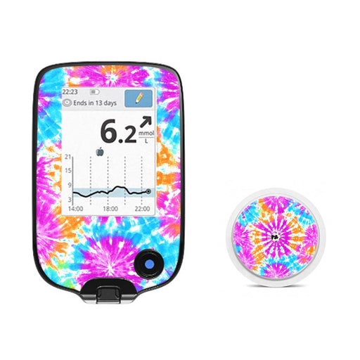 Peelz Neon Tie Dye Freestyle Libre 2 Peelz/Stickers White Smoke Receiver + Sensor,Sensor Only