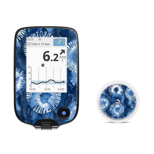Peelz Monochrome Blue Tie Dye Freestyle Libre 2 Peelz/Stickers White Smoke Receiver + Sensor,Sensor Only