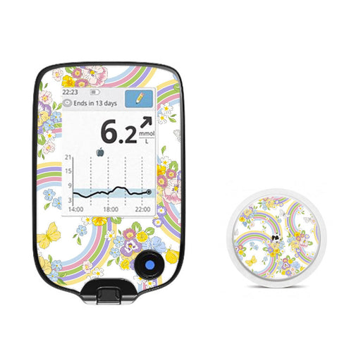 Peelz Rainbow Blooms Freestyle Libre 2 Peelz/Stickers White Smoke Receiver + Sensor,Sensor Only