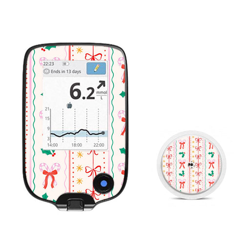 Peelz Holly Jolly Ribbon Freestyle Libre 2 Sticker - Pump Peelz Peelz/Stickers White Smoke Receiver + Sensor