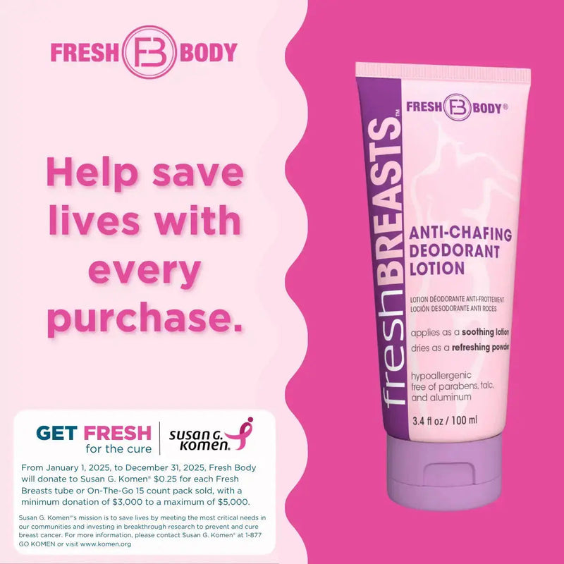 Fresh Body FB® Fresh Breasts Anti-Chafing Cream 3.4 oz Feminine Deodorant Misty Rose 1 tube,1 Tube + 15 On-the-Go,2 tubes,4 tubes,8 tubes,24 tubes (case)
