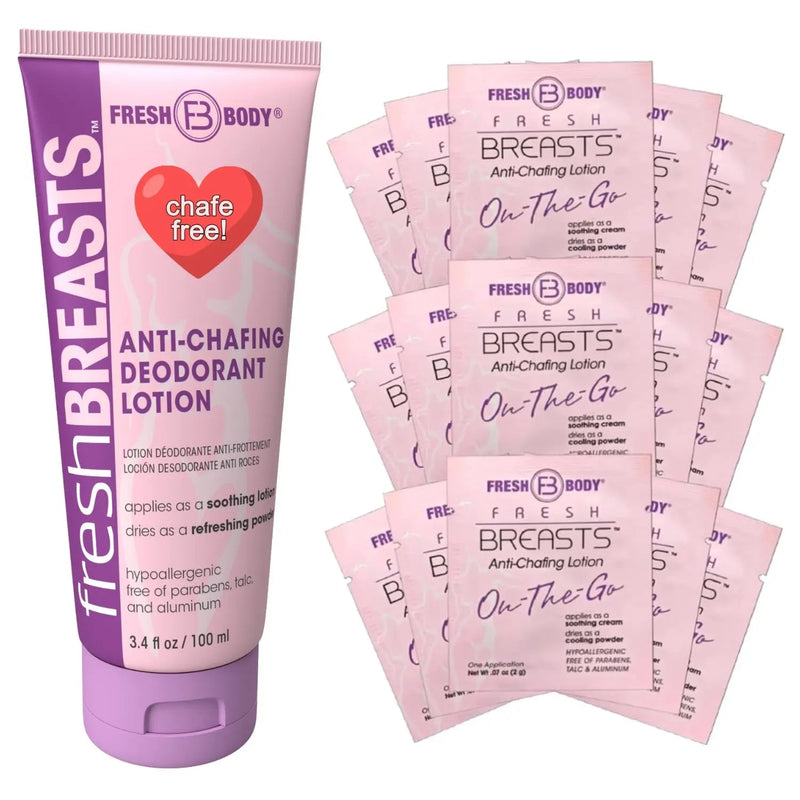 Fresh Body FB® Fresh Breasts Anti-Chafing Cream 3.4 oz Feminine Deodorant White Smoke 1 Tube + 15 On-the-Go