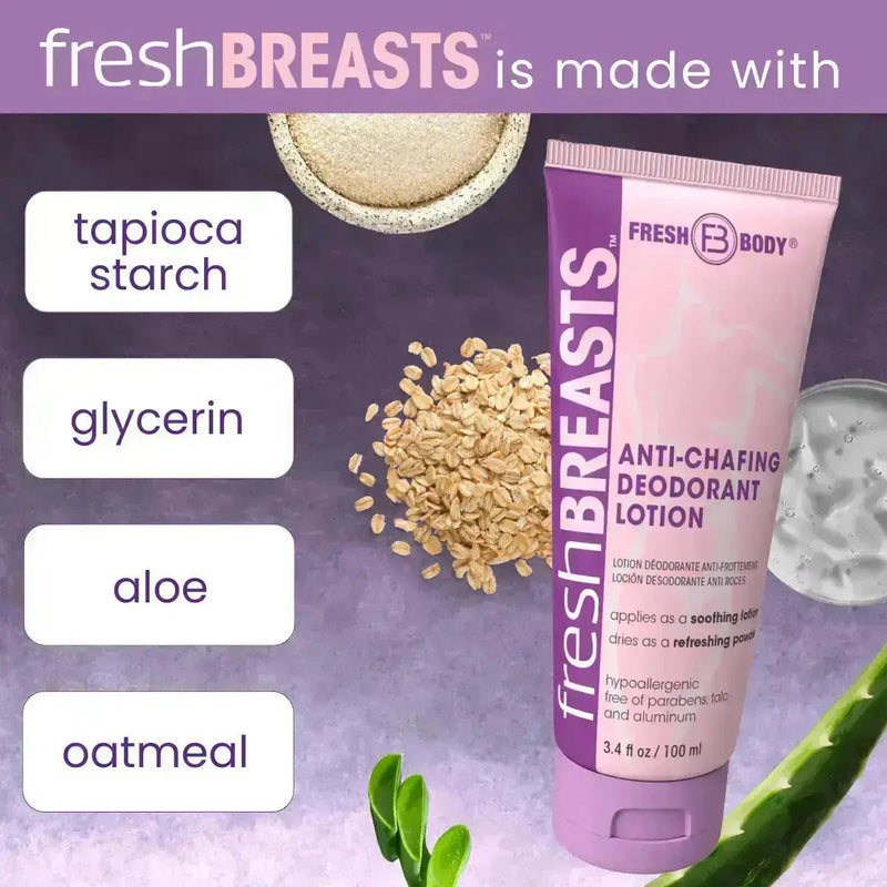 Fresh Body FB® Fresh Butt Powder 6oz & Fresh Breasts Anti-Chafing Cream 3.4oz [2 pc Bundle] Personal Care White Smoke