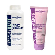 Fresh Body FB® Fresh Butt Powder 6oz & Fresh Breasts Anti-Chafing Cream 3.4oz [2 pc Bundle] Personal Care White Smoke