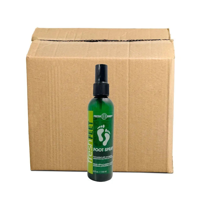 Fresh Body FB® Fresh Feet Foot Spray with Eucalyptus, Spearmint & Tea Tree Oil - 4 oz Spray Bottle Foot Odor Removers Dark Khaki 30 pack (Full Case)