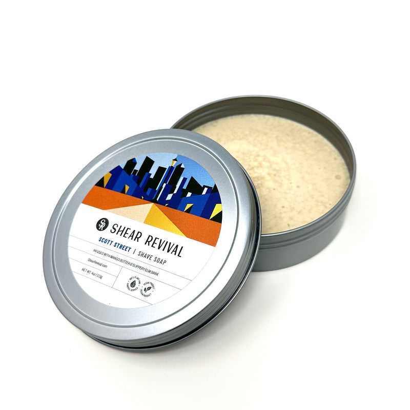 SHEAR REVIVAL Scott Street Shave Soap Skin Light Gray Bay & Lime,Orange & Oakmoss