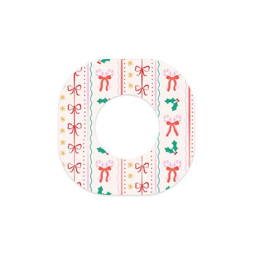 Peelz Holly Jolly Ribbon Dexcom G7 and Stelo Patch Tape - Pump Peelz Patch Medical Tape White Smoke 12-Pack (Set of 12 Patches),4-Pack (Set of 4 Patches),1-Single (1 Single Patch)