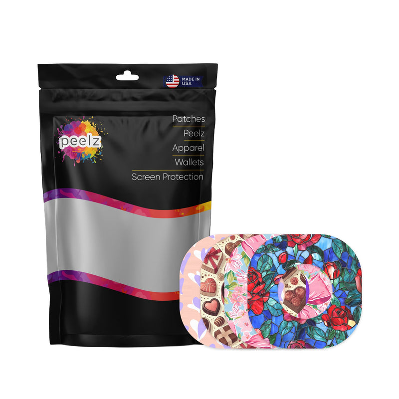 Peelz Valentine Variety Pack Dexcom G7 and Stelo Patch Tape - Pump Peelz Patch Medical Tape White Smoke 12-Pack (Set of 12 Patches),4-Pack (Set of 4 Patches)