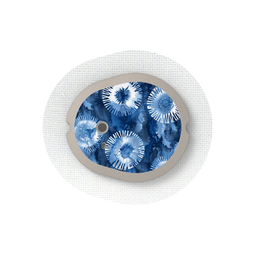 Peelz Monochrome Blue Tie Dye Sticker Designed for the DEXCOM G7 and Stelo Transmitter Peelz/Stickers White Smoke 4-pack (Set of 4 Stickers)