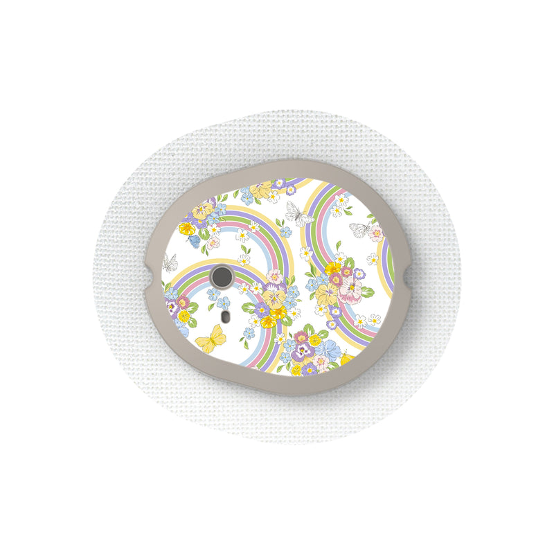 Peelz Rainbow Blooms Sticker Designed for the DEXCOM G7 and Stelo Transmitter Peelz/Stickers White Smoke 4-pack (Set of 4 Stickers)