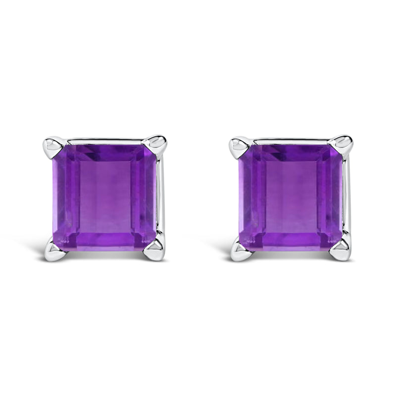 Bids.com 14K White Gold 5x5MM Princess Cut Purple Amethyst Solitaire Stud Earrings Earrings White Smoke White.Gold / Purple Amethyst