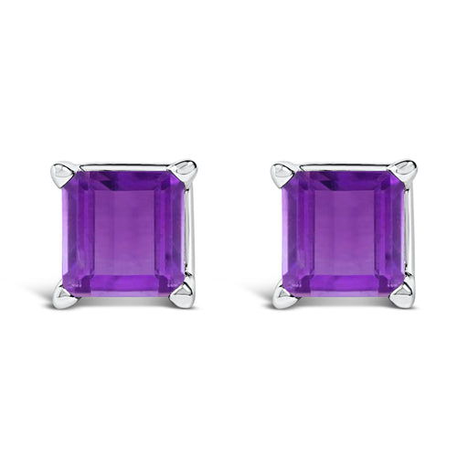 Bids.com 14K White Gold 5x5MM Princess Cut Purple Amethyst Solitaire Stud Earrings Earrings White Smoke White.Gold / Purple Amethyst