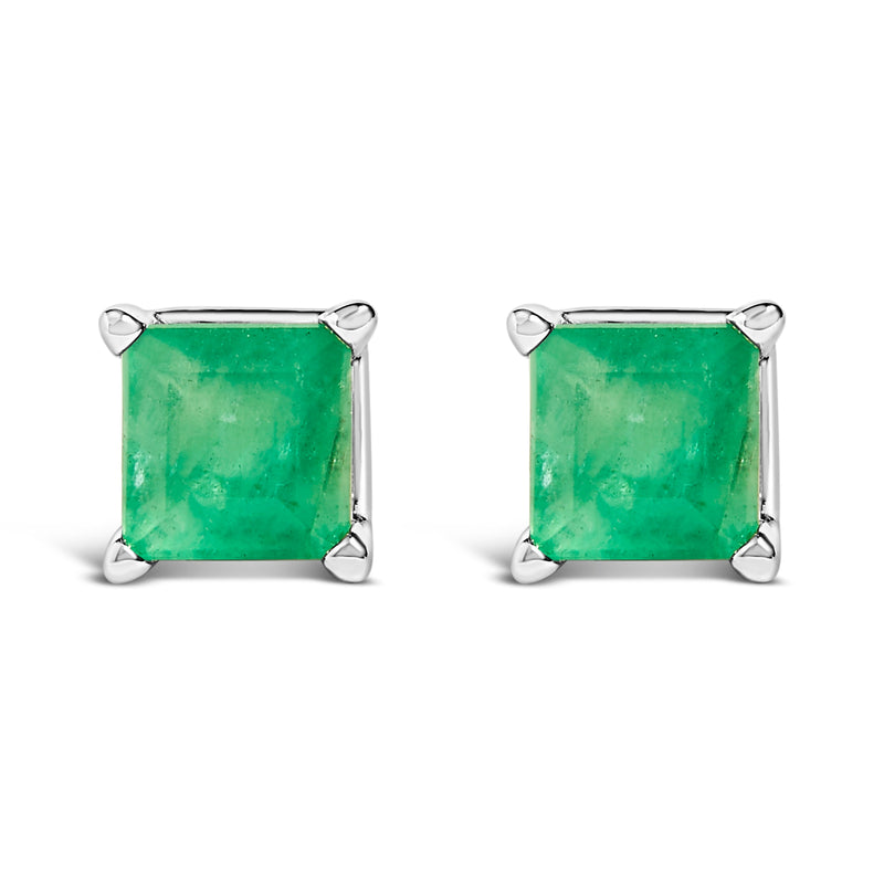 Bids.com 14K White Gold 5x5MM Princess Cut Purple Amethyst Solitaire Stud Earrings Earrings White Smoke White.Gold / Green Emerald