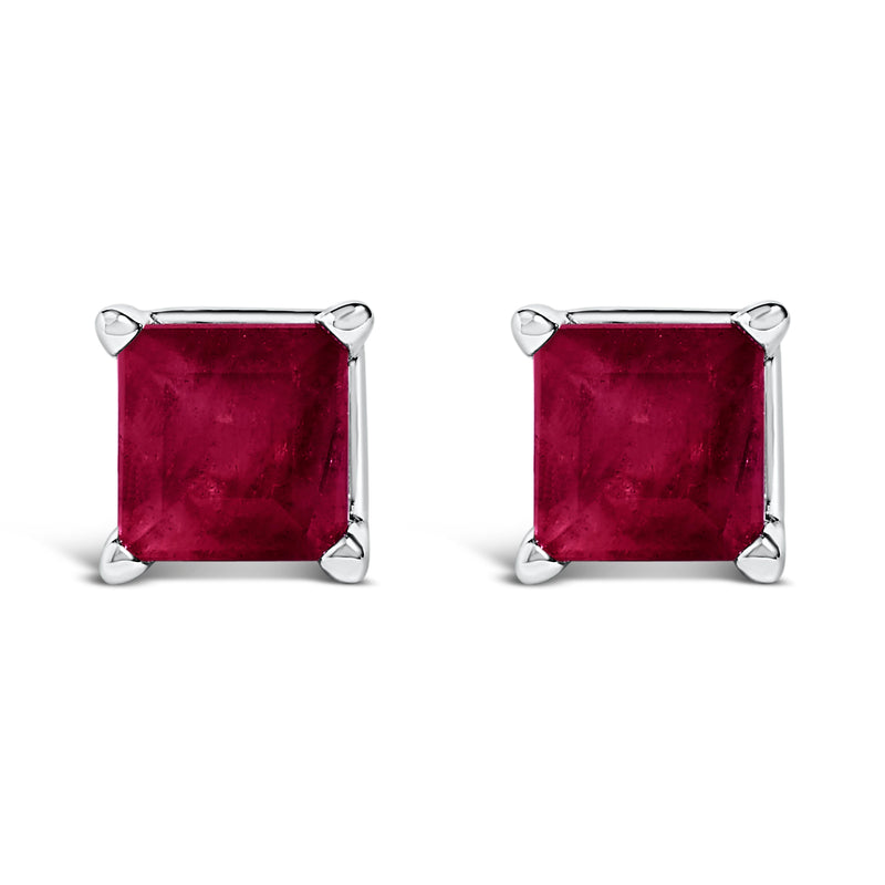 Bids.com 14K White Gold 5x5MM Princess Cut Purple Amethyst Solitaire Stud Earrings Earrings White Smoke White.Gold / Red Ruby