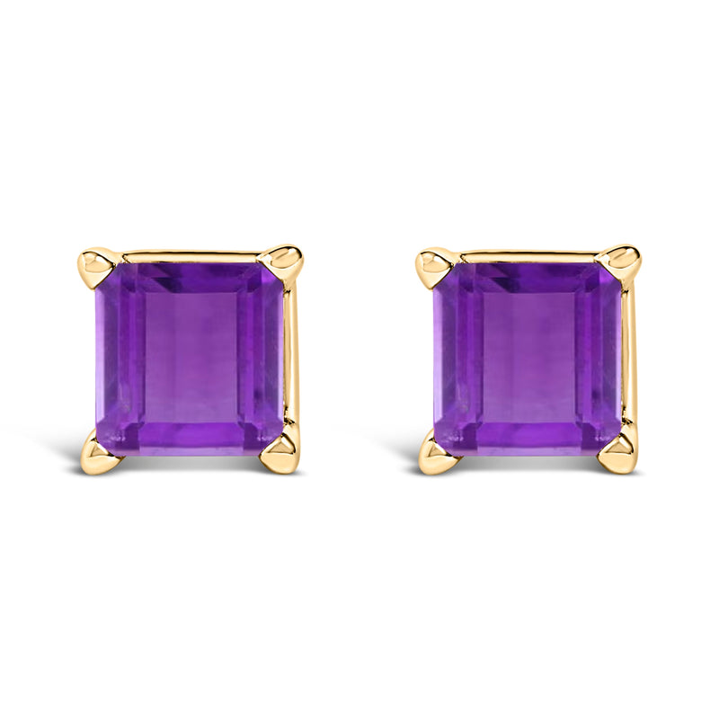 Bids.com 14K White Gold 5x5MM Princess Cut Purple Amethyst Solitaire Stud Earrings Earrings White Smoke Yellow.Gold / Purple Amethyst