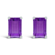 Bids.com 14K White Gold 6x4MM Emerald Shaped Amethyst Solitaire Stud Earrings Earrings White Smoke White.Gold / Purple Amethyst