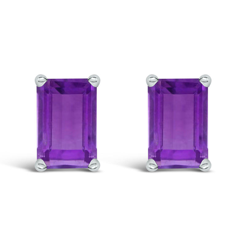 Bids.com 14K White Gold 6x4MM Emerald Shaped Amethyst Solitaire Stud Earrings Earrings White Smoke White.Gold / Purple Amethyst