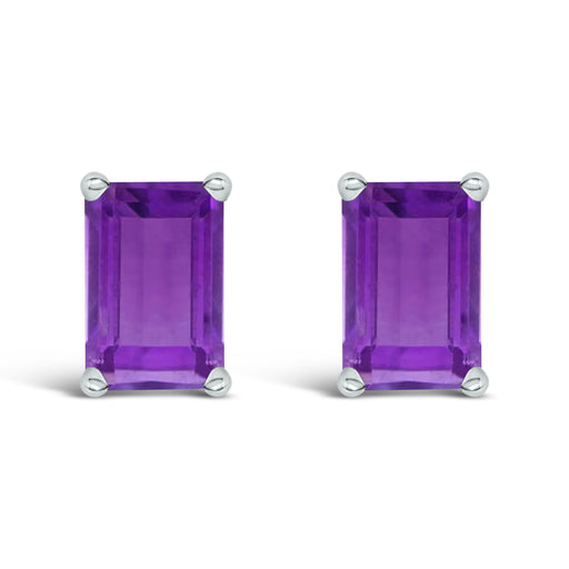Bids.com 14K White Gold 6x4MM Emerald Shaped Amethyst Solitaire Stud Earrings Earrings White Smoke White.Gold / Purple Amethyst