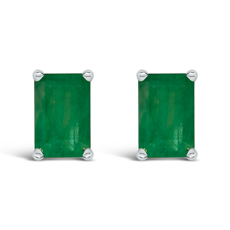Bids.com 14K White Gold 6x4MM Emerald Shaped Amethyst Solitaire Stud Earrings Earrings White Smoke White.Gold / Green Emerald