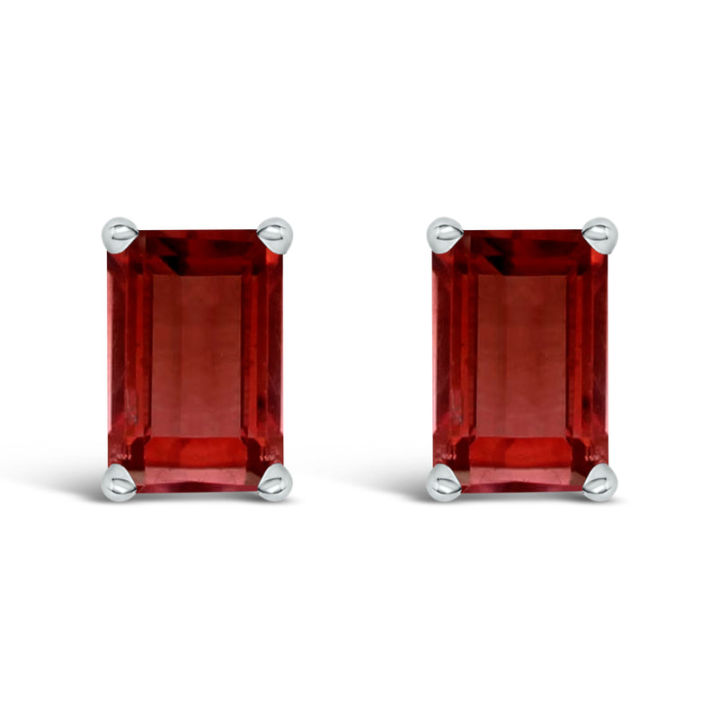Bids.com 14K White Gold 6x4MM Emerald Shaped Amethyst Solitaire Stud Earrings Earrings White Smoke White.Gold / Red Garnet