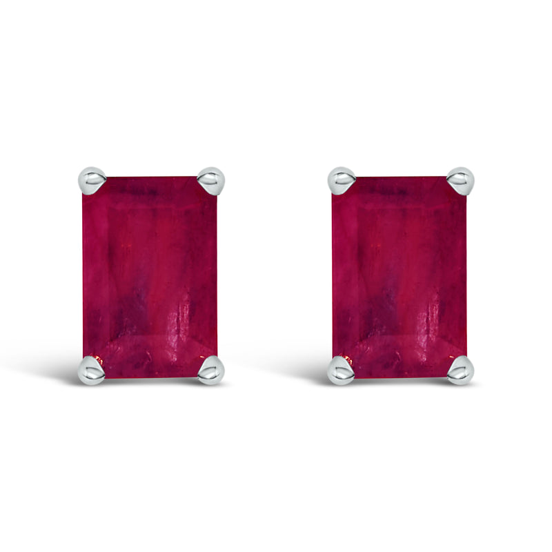 Bids.com 14K White Gold 6x4MM Emerald Shaped Amethyst Solitaire Stud Earrings Earrings White Smoke White.Gold / Red Ruby