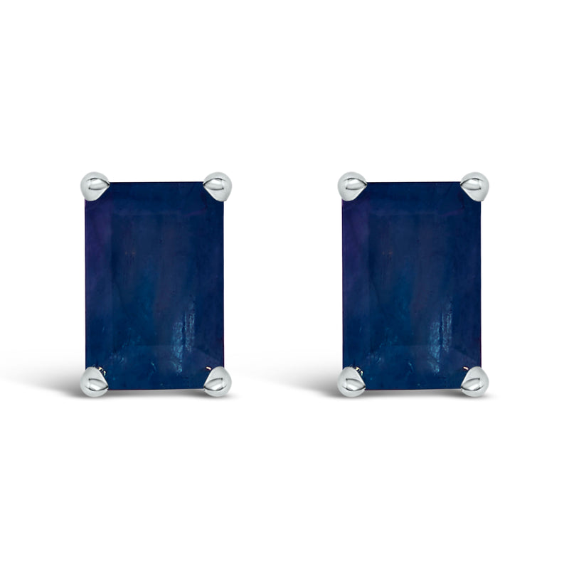 Bids.com 14K White Gold 6x4MM Emerald Shaped Amethyst Solitaire Stud Earrings Earrings White Smoke White.Gold / Blue Sapphire