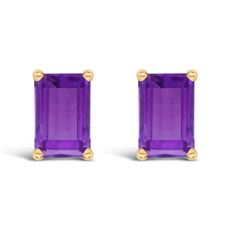 Bids.com 14K White Gold 6x4MM Emerald Shaped Amethyst Solitaire Stud Earrings Earrings White Smoke Yellow.Gold / Purple Amethyst