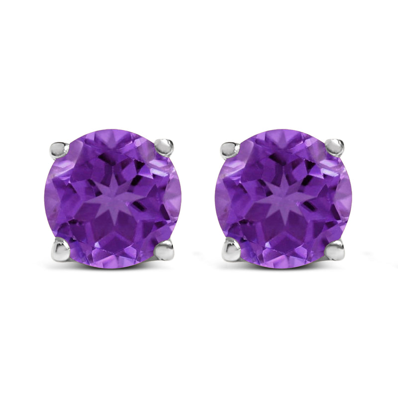 Bids.com 14K White Gold 5X5MM Round Purple Amethyst Solitaire Stud Earrings Earrings White Smoke White.Gold / Purple Amethyst