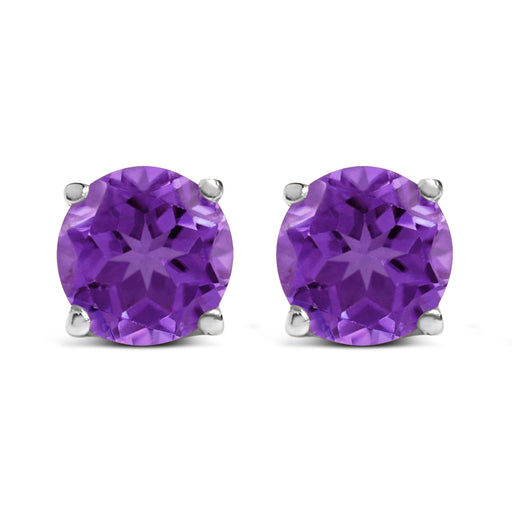 Bids.com 14K White Gold 5X5MM Round Purple Amethyst Solitaire Stud Earrings Earrings White Smoke White.Gold / Purple Amethyst