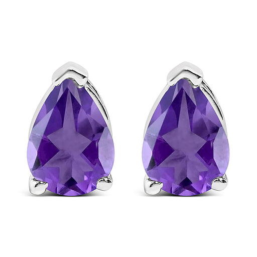 Bids.com 14K White Gold 6x4MM Pear Shaped Purple Amethyst Solitaire Stud Earrings Earrings White Smoke White.Gold / Purple Amethyst