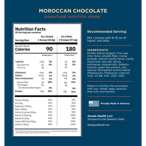 Goode Health Goode Health Superfood - Single Retail Powder Dark Slate Gray Moroccan Chocolate,Vanilla Spice,Unsweetened Smoothie Base