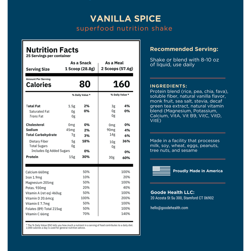 Goode Health Goode Health Superfood - Single Retail Powder Midnight Blue Moroccan Chocolate,Vanilla Spice,Unsweetened Smoothie Base