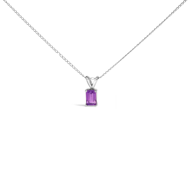 Bids.com 14K White Gold 6x4MM Emerald Cut Purple Amethyst Solitaire Pendant Necklace Necklaces White Smoke White.Gold / 18 / Purple Amethyst