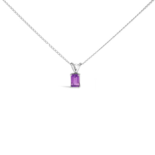 Bids.com 14K White Gold 6x4MM Emerald Cut Purple Amethyst Solitaire Pendant Necklace Necklaces White Smoke White.Gold / 18 / Purple Amethyst
